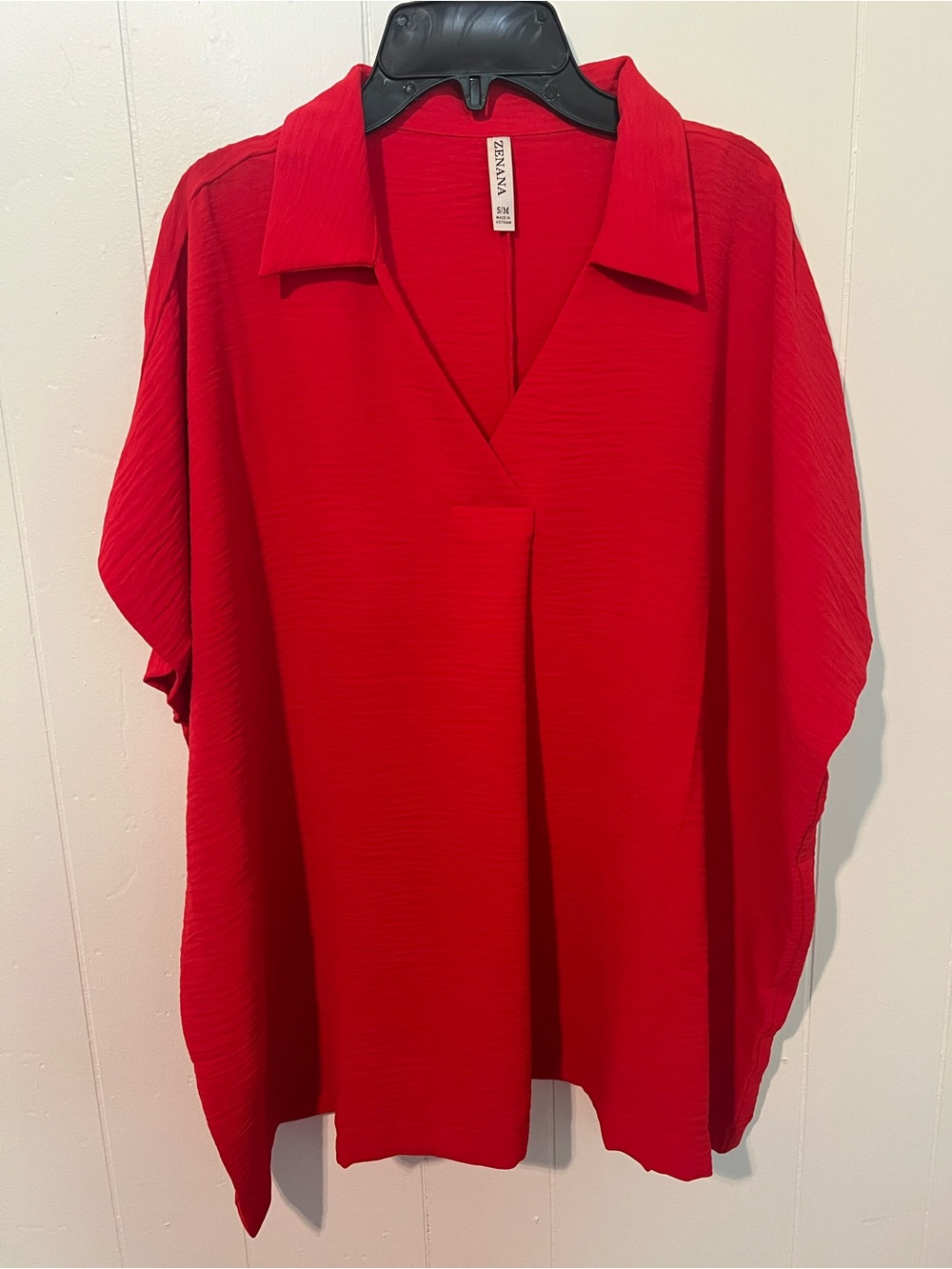 Zanana Red V-Neck Collared Women's Top